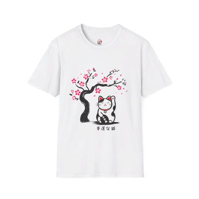 Unisex Sakura Lucky Cat T - Shirt in old japan style - Anime Matrix